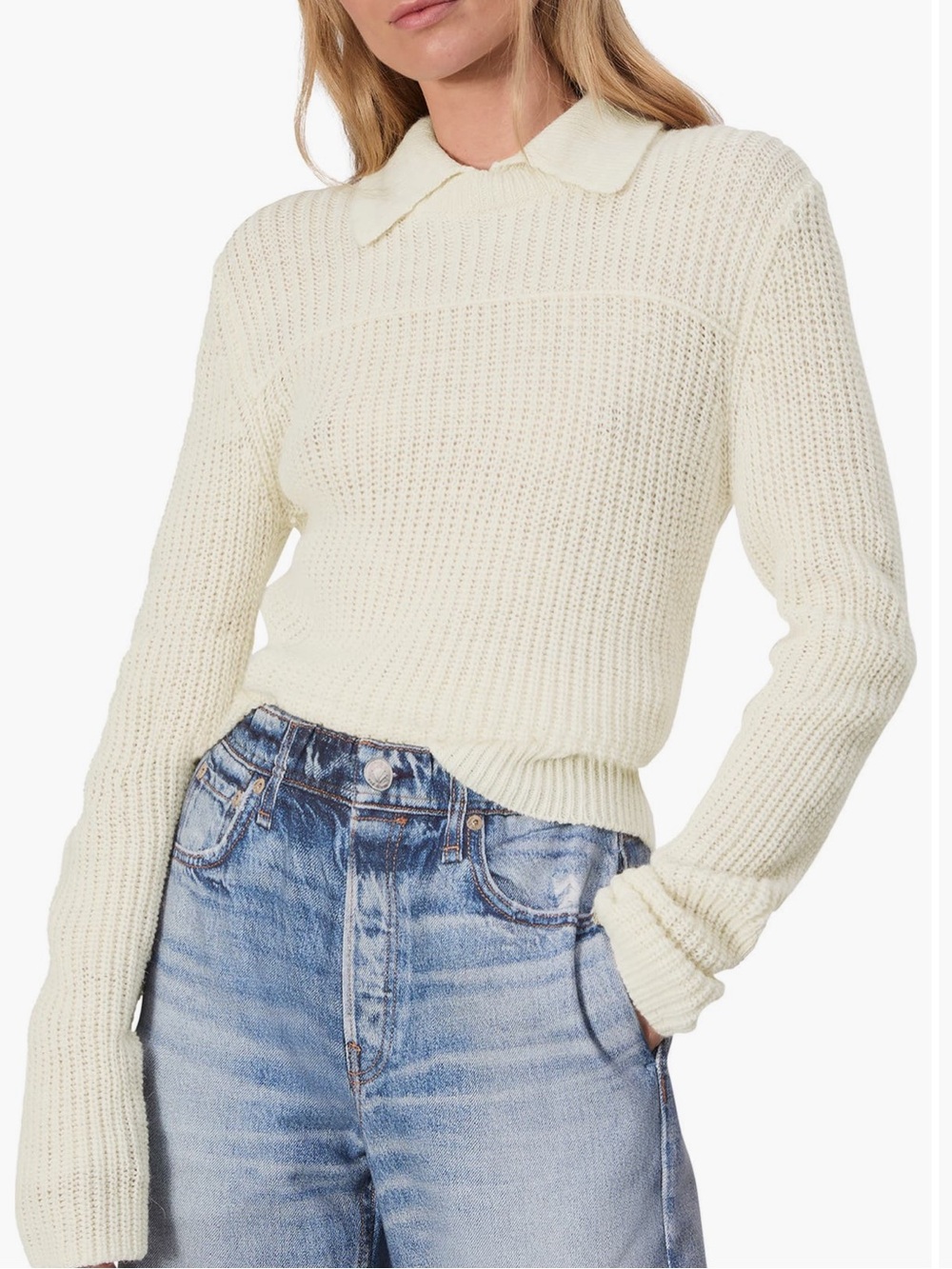 NWT rag & bone Cream Madix Polo Collared Knit Sweater Medium